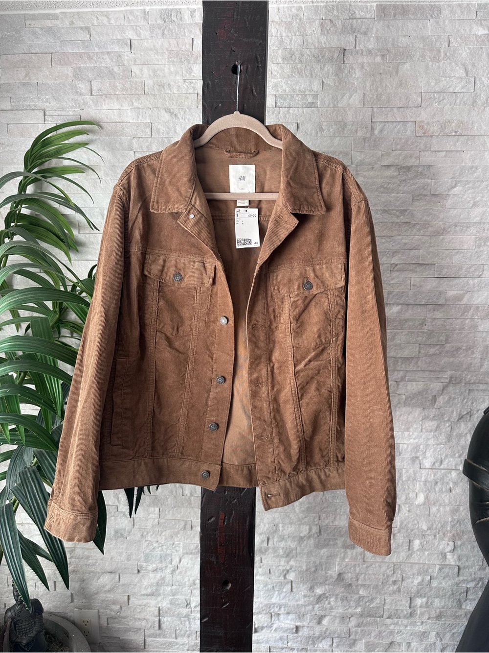 H&M L.O.G.G. Brown Corduroy Cotton Trucker Jacket Size Large New with Tags
